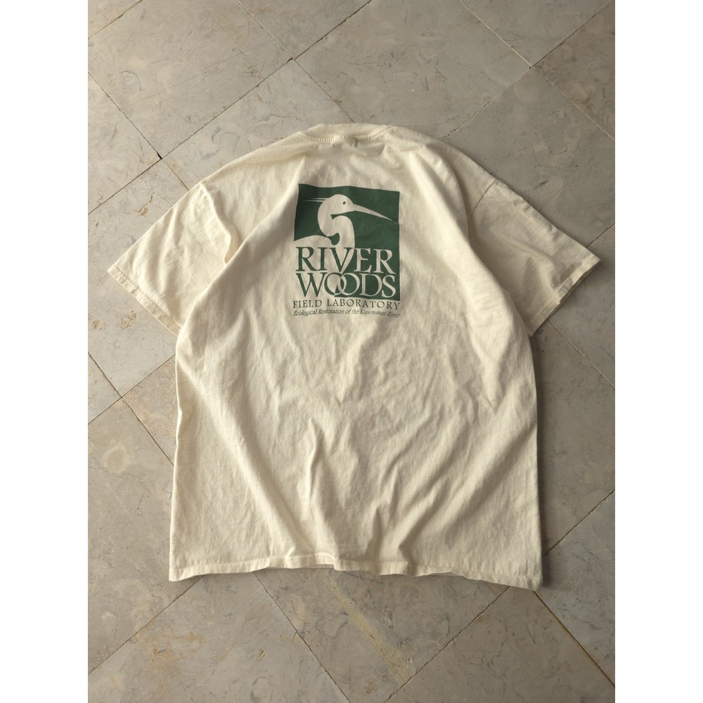 Vintage 1990s River‎ Woods Field Laboratory Ivory Pocket T-shirt Hanes XL